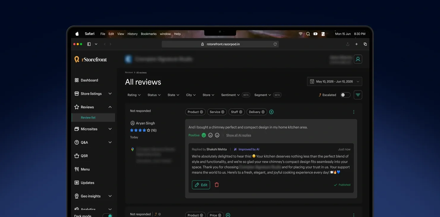 Review list - All reviews (Dark theme)