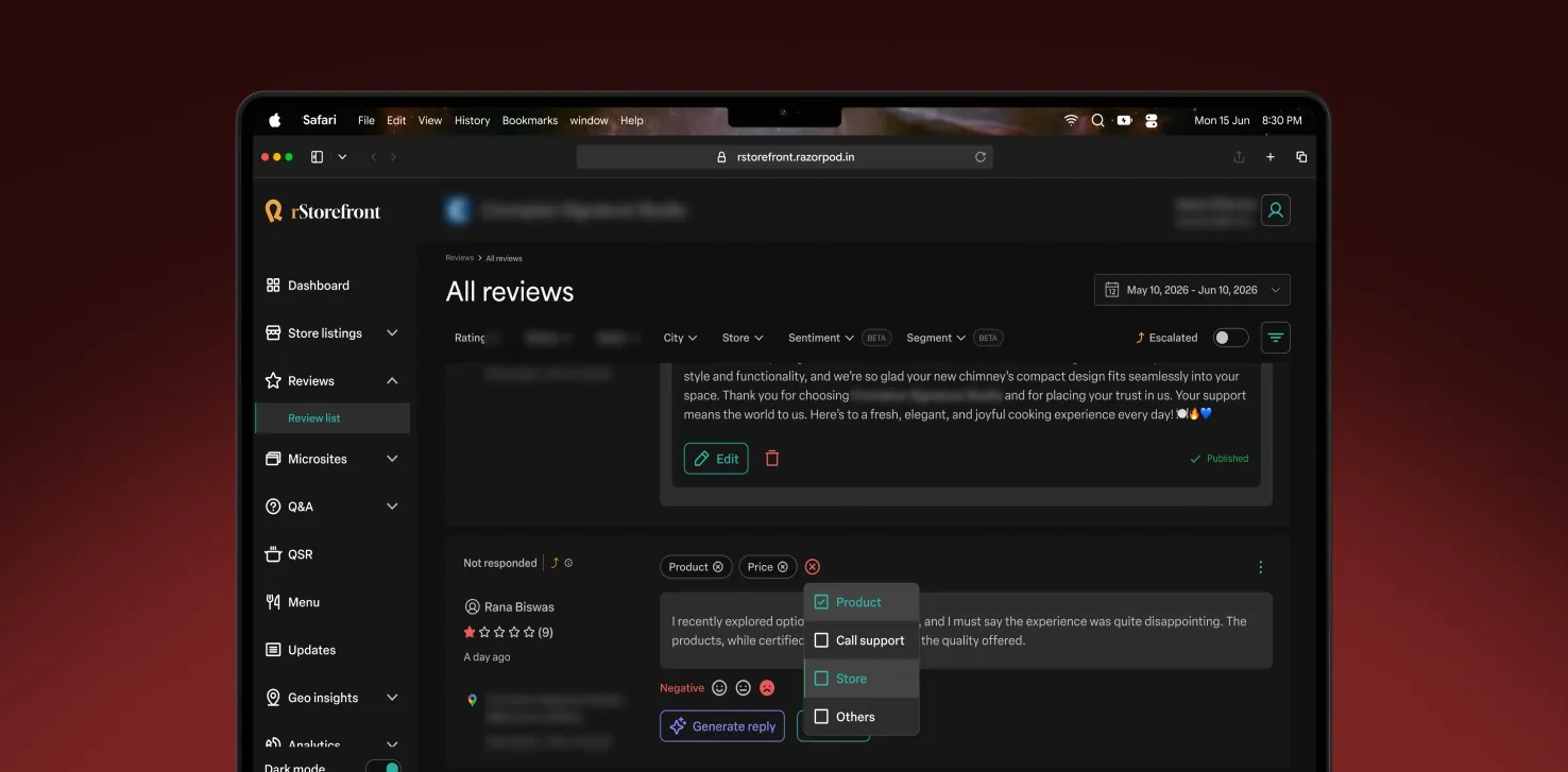 Review list - All reviews add segments (Dark theme)