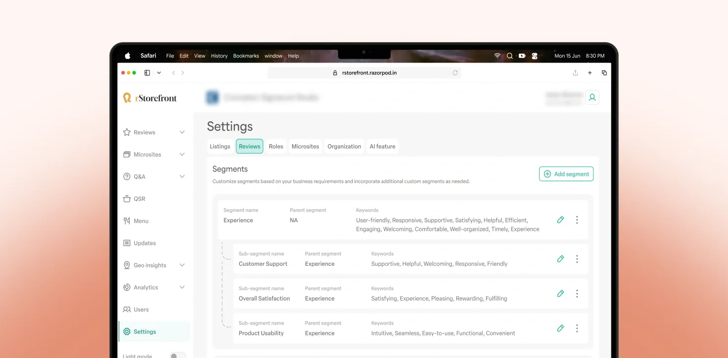 Review list - All reviews add segments (Dark theme)